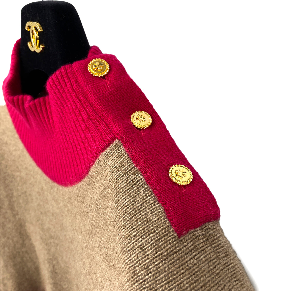 CHANEL VINTAGE COCOMARK COLOR BLOCK KNIT GOLD BOTTON BEIGE PINK RTW 90283646