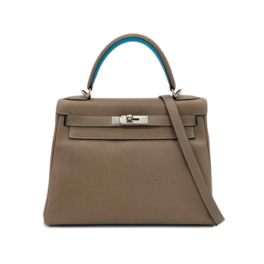 HERMES KELLY 28 RETOURNE ETOUPE BLEU AZTEQUE TOGO HAND SHOULDER BAG □N SHW 90283901