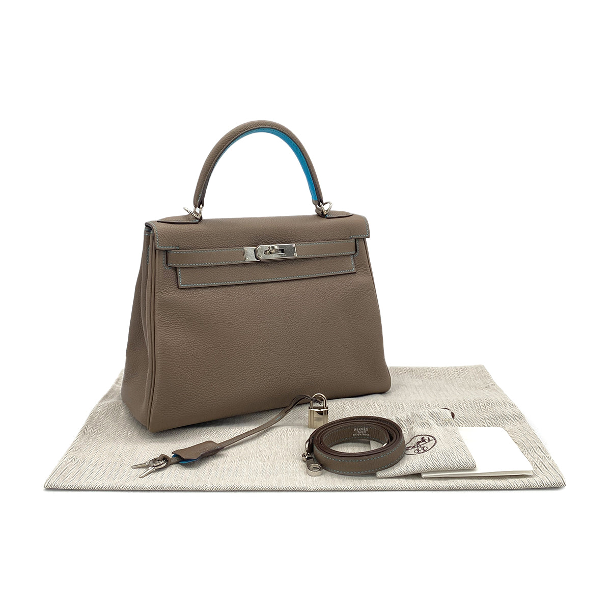 HERMES KELLY 28 RETOURNE ETOUPE BLEU AZTEQUE TOGO HAND SHOULDER BAG □N SHW 90283901