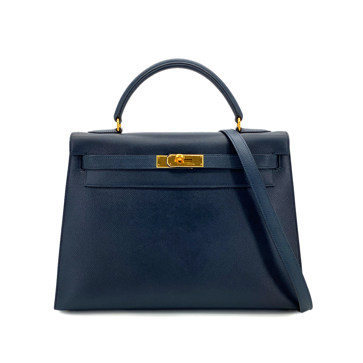HERMES KELLY 32 SELLIER BLUE DE PRUSSE COUCHEVEL HAND SHOULDER BAG □A GHW 90283903