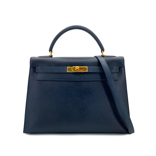 HERMES KELLY 32 SELLIER BLUE DE PRUSSE COUCHEVEL HAND SHOULDER BAG □A GHW 90283903