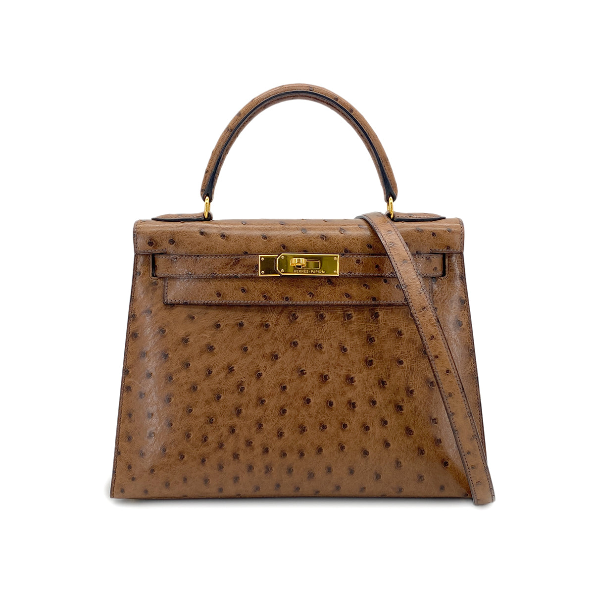 HERMES KELLY 28 SELLIER ETRUSQUE OSTRICH HAND SHOULDER BAG □A GHW 90283904