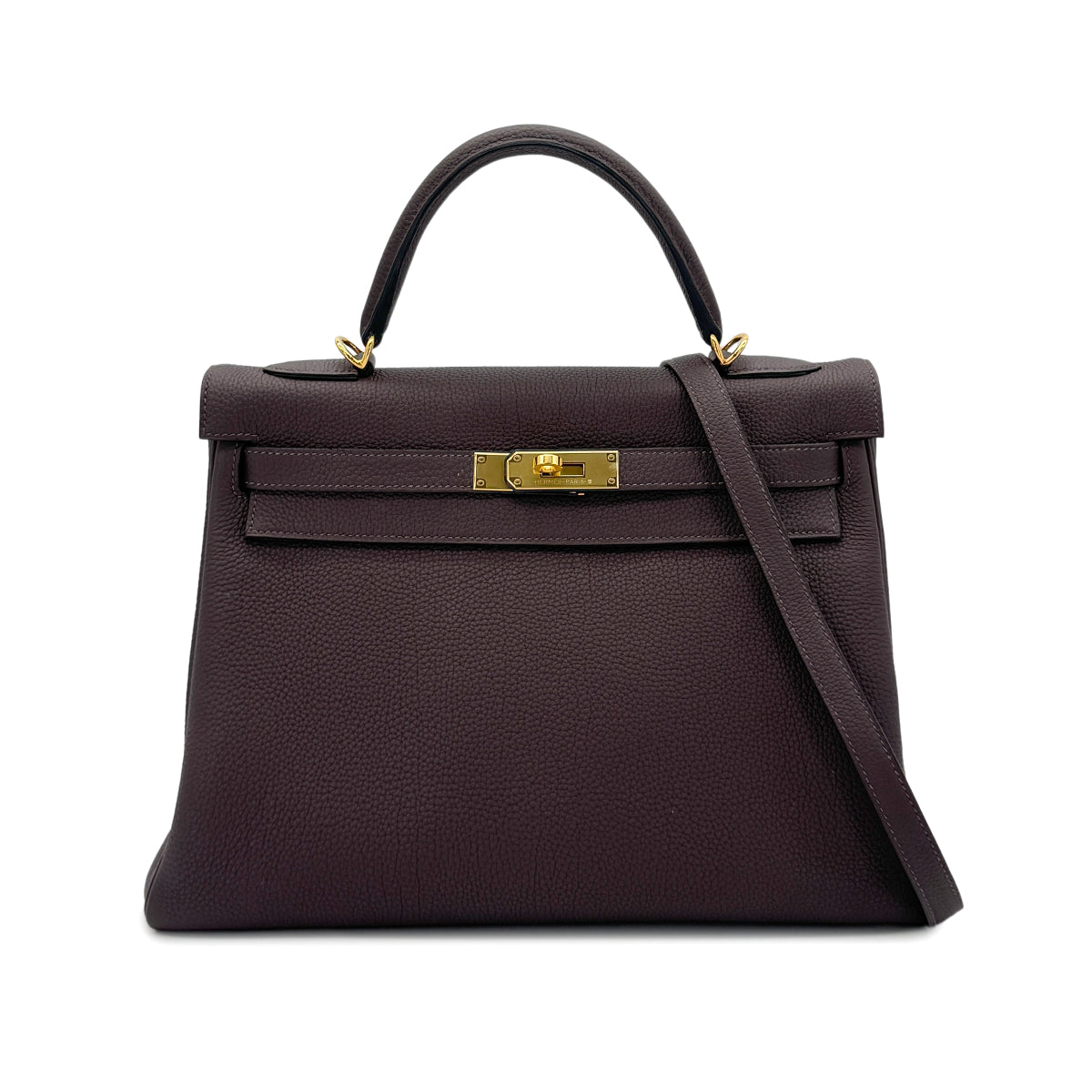 HERMES KELLY 32 RETOURNE CHOCOLAT TOGO HAND SHOULDER BAG D GHW 90283905
