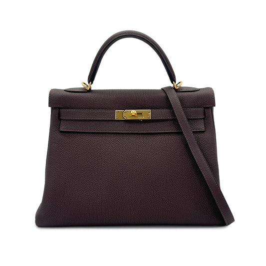 HERMES KELLY 32 RETOURNE CHOCOLAT TOGO HAND SHOULDER BAG D GHW 90283905