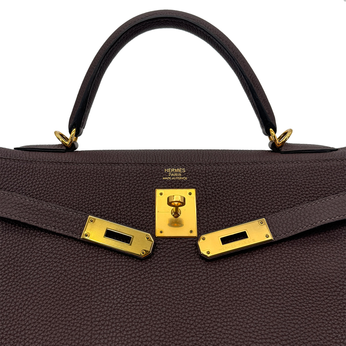 HERMES KELLY 32 RETOURNE CHOCOLAT TOGO HAND SHOULDER BAG D GHW 90283905
