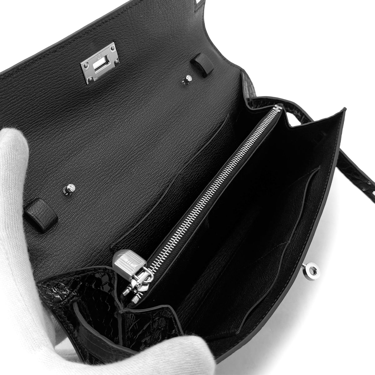 HERMES KELLY WALLET TO GO BLACK ALLIGATOR WALLET SHOULDER BAG U SHW 90283910