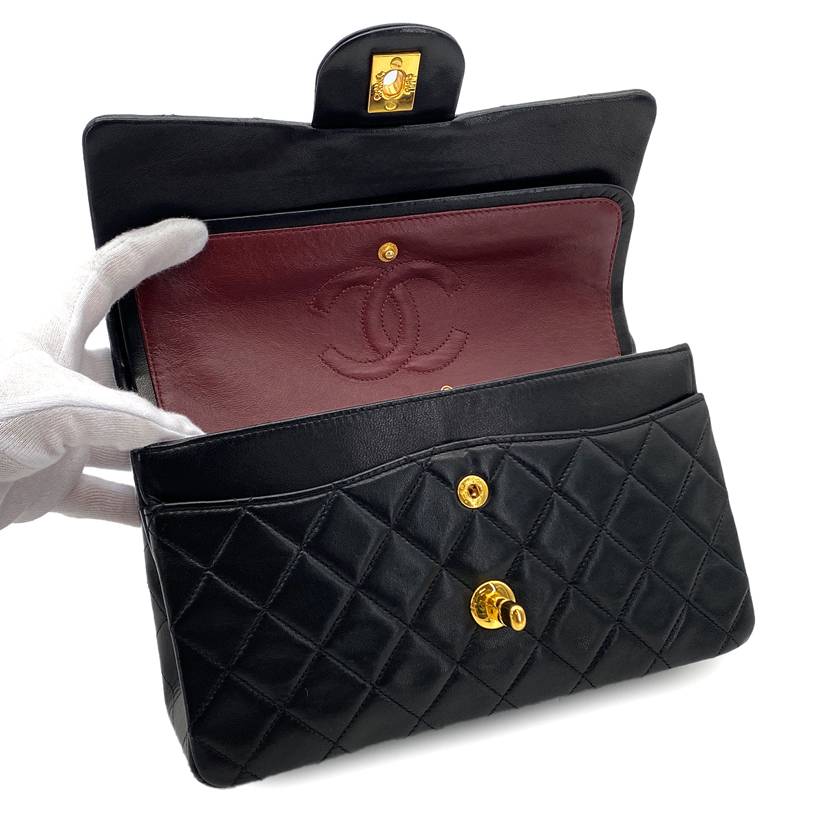 CHANEL VINTAGE CLASSIC FLAP SMALL CHAIN SHOULDER BAG BLACK LAMB SKIN 90283912