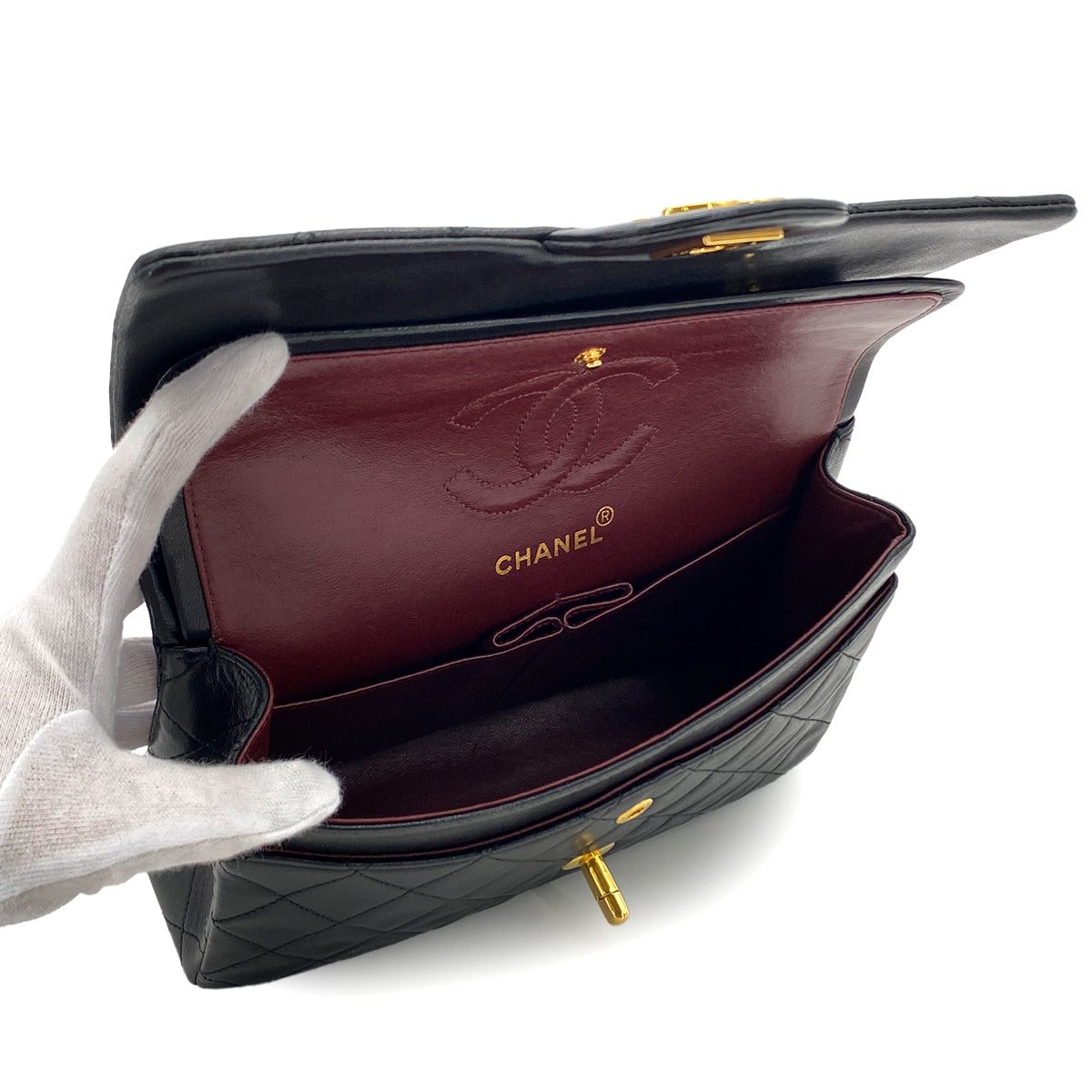 CHANEL VINTAGE CLASSIC FLAP SMALL CHAIN SHOULDER BAG BLACK LAMB SKIN 90283912