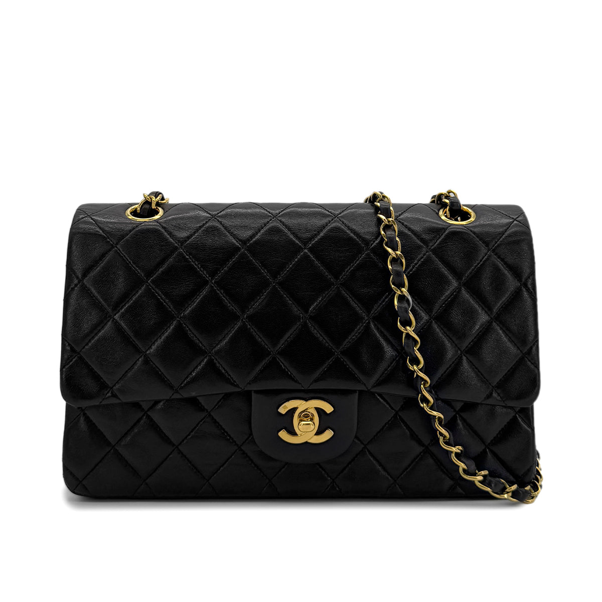 CHANEL VINTAGE CLASSIC FLAP MEDIUM CHAIN SHOULDER BAG BLACK LAMB SKIN 90283913