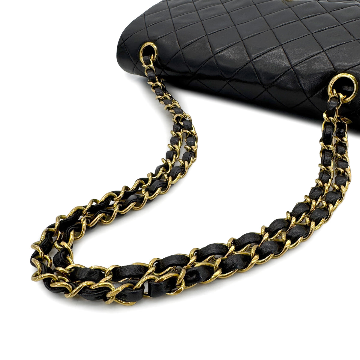 CHANEL VINTAGE CLASSIC FLAP MEDIUM CHAIN SHOULDER BAG BLACK LAMB SKIN 90283913