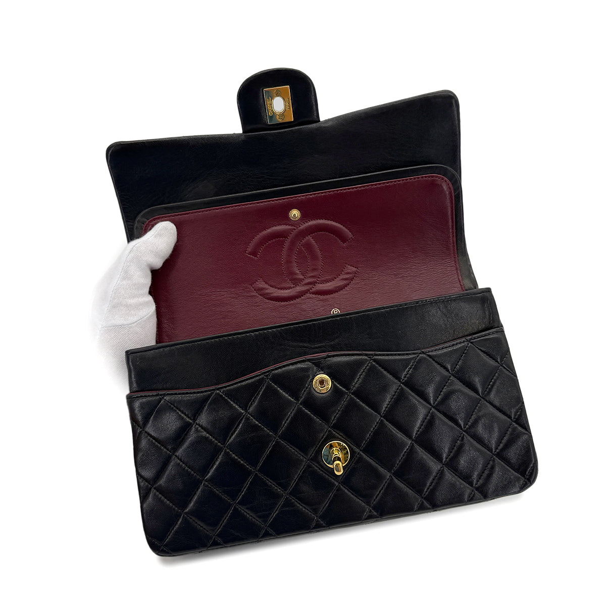 CHANEL VINTAGE CLASSIC FLAP MEDIUM CHAIN SHOULDER BAG BLACK LAMB SKIN 90283913