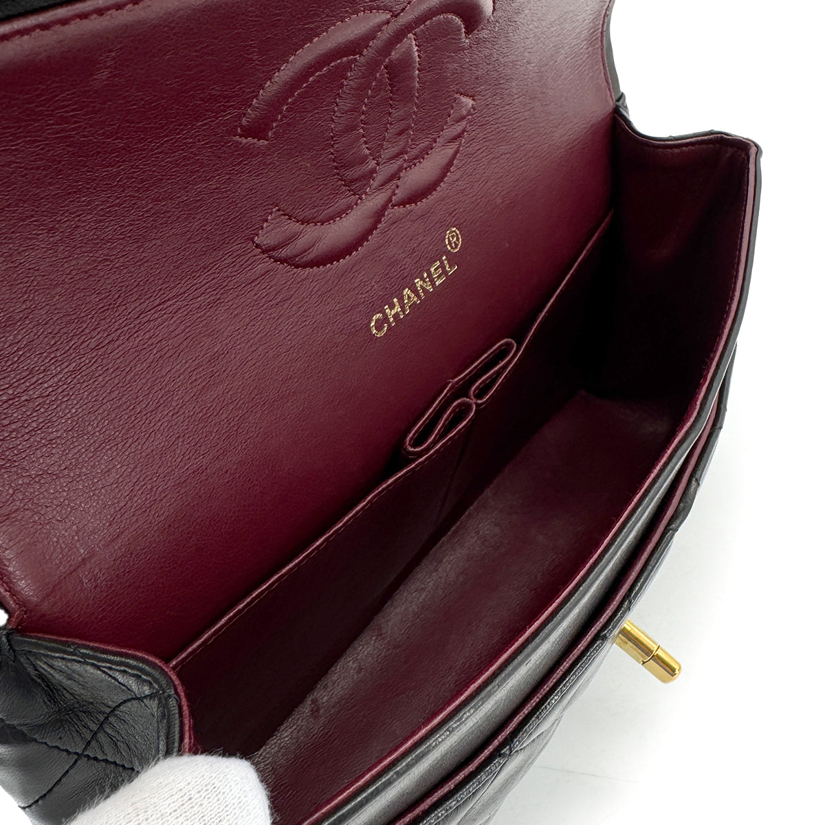 CHANEL VINTAGE CLASSIC FLAP MEDIUM CHAIN SHOULDER BAG BLACK LAMB SKIN 90283913