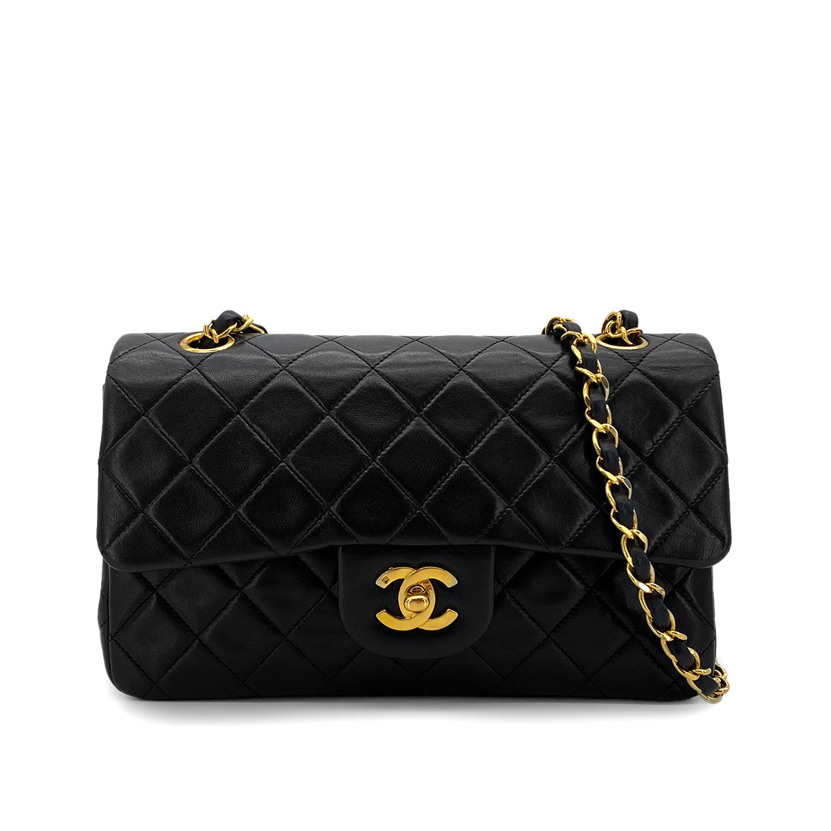 CHANEL VINTAGE CLASSIC FLAP SMALL CHAIN SHOULDER BAG BLACK LAMB SKIN 90283914