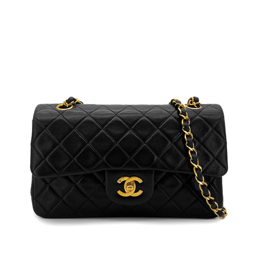 CHANEL VINTAGE CLASSIC FLAP SMALL CHAIN SHOULDER BAG BLACK LAMB SKIN 90283914