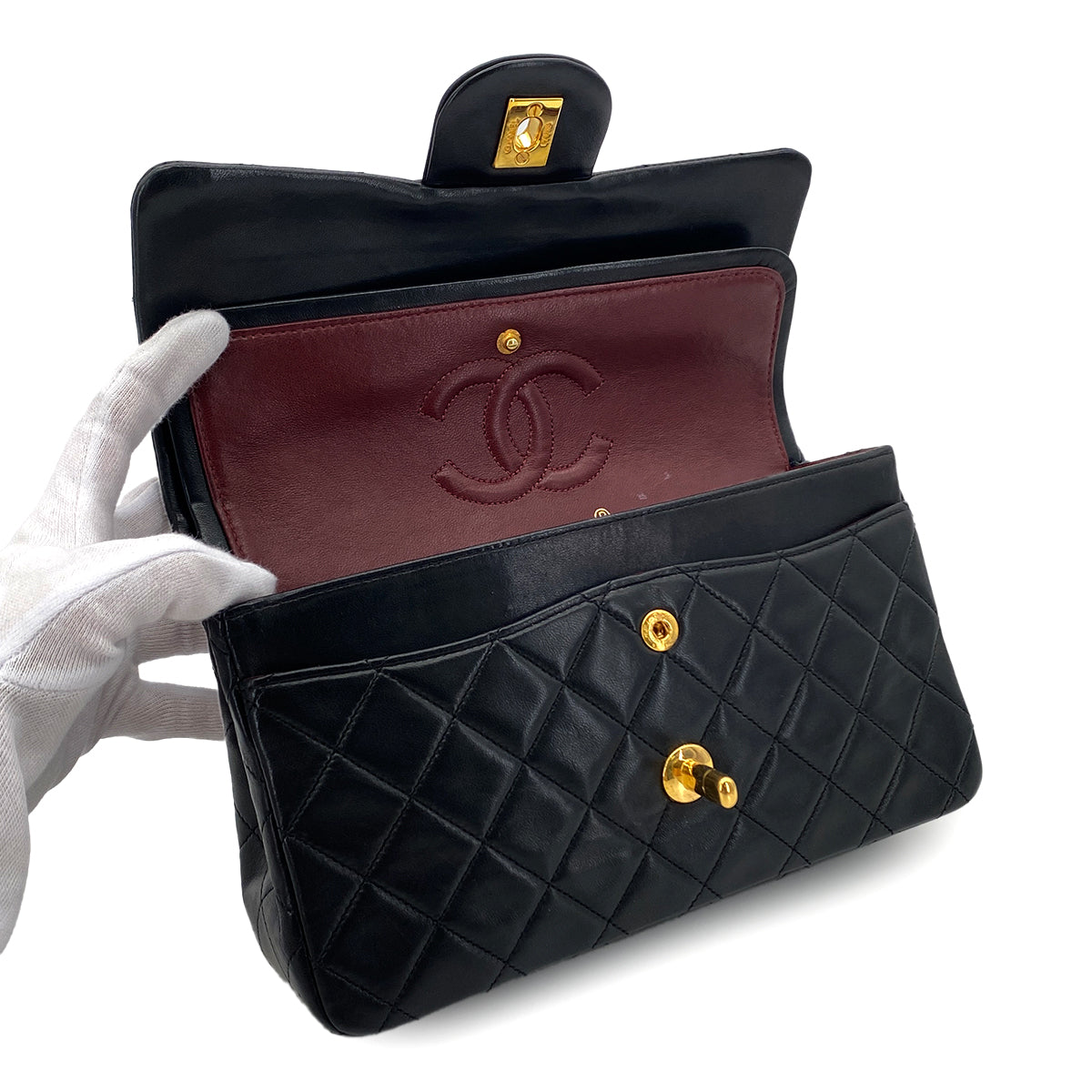 CHANEL VINTAGE CLASSIC FLAP SMALL CHAIN SHOULDER BAG BLACK LAMB SKIN 90283914