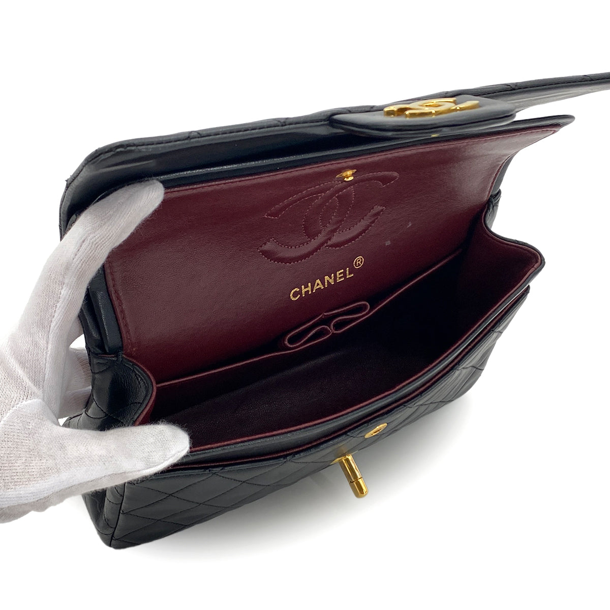 CHANEL VINTAGE CLASSIC FLAP SMALL CHAIN SHOULDER BAG BLACK LAMB SKIN 90283914