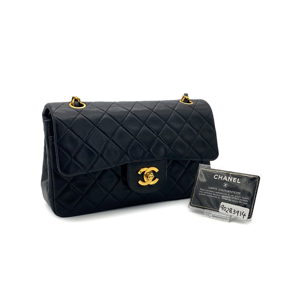 CHANEL VINTAGE CLASSIC FLAP SMALL CHAIN SHOULDER BAG BLACK LAMB SKIN 90283914