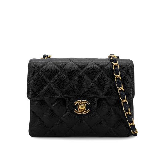 CHANEL VINTAGE MINI MATELASSE CHAIN SHOULDER BAG BLACK CAVIAR SKIN 90283915