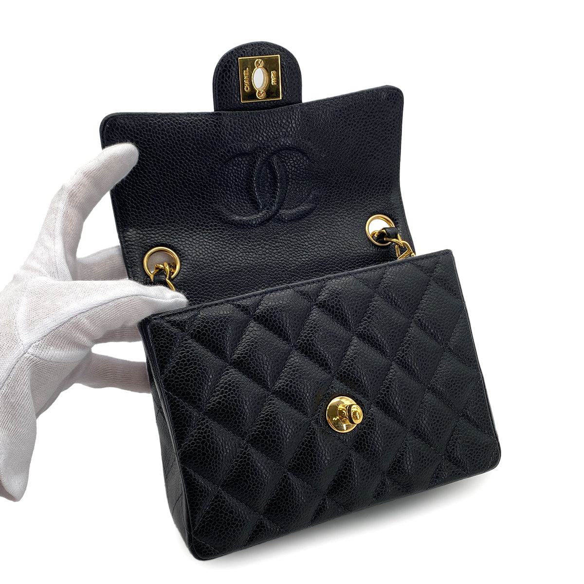 CHANEL VINTAGE MINI MATELASSE CHAIN SHOULDER BAG BLACK CAVIAR SKIN 90283915