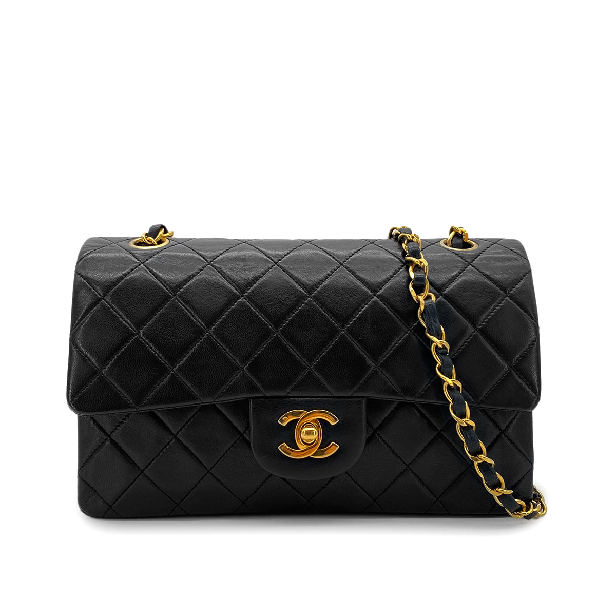 CHANEL VINTAGE CLASSIC FLAP SMALL CHAIN SHOULDER BAG BLACK LAMB SKIN 90283916