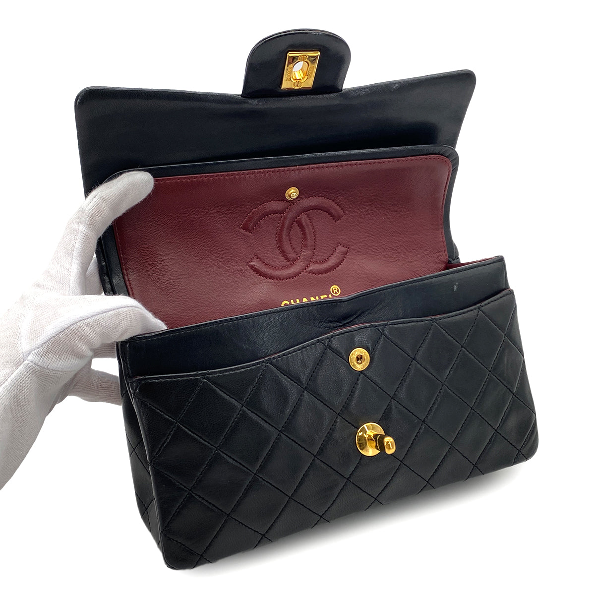 CHANEL VINTAGE CLASSIC FLAP SMALL CHAIN SHOULDER BAG BLACK LAMB SKIN 90283916