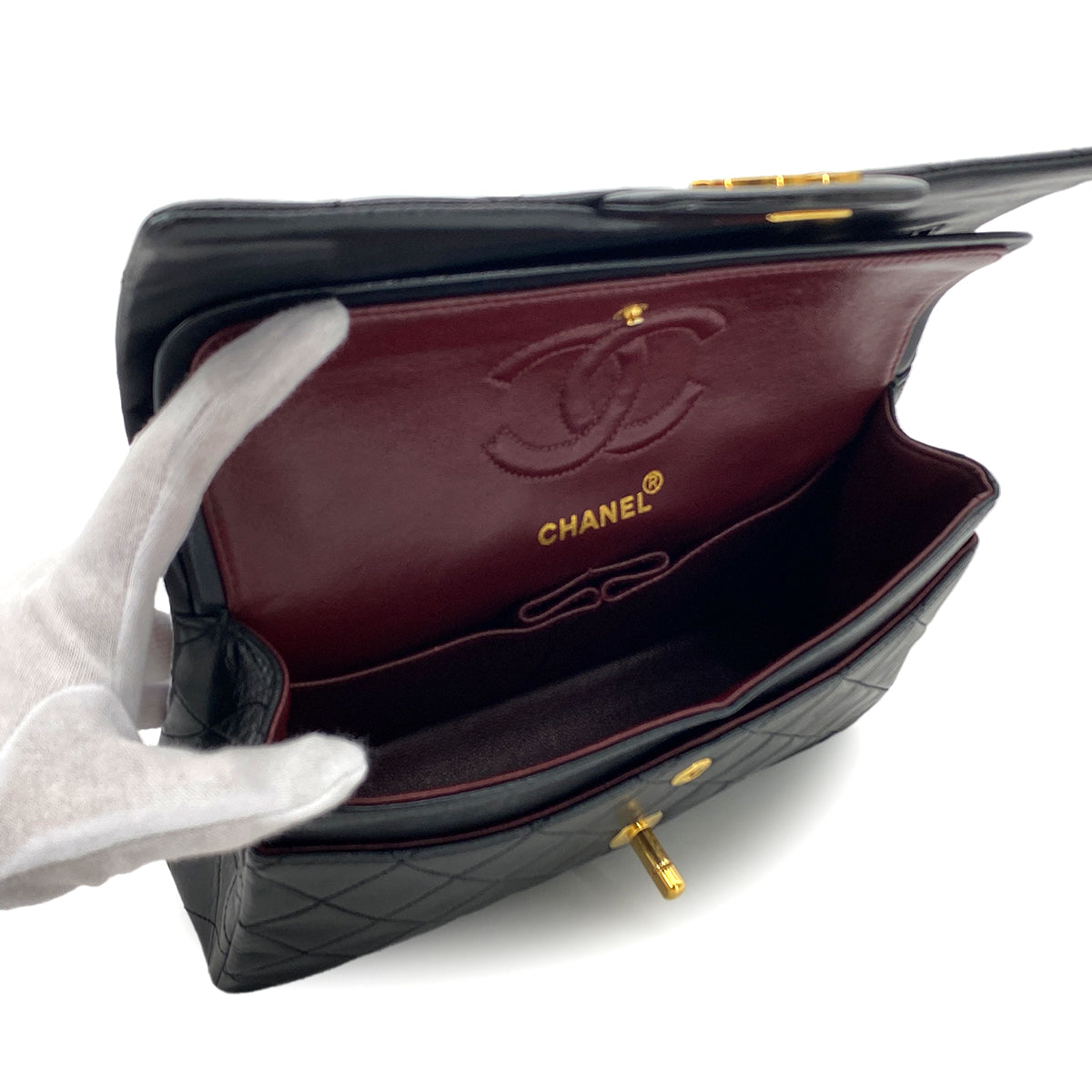 CHANEL VINTAGE CLASSIC FLAP SMALL CHAIN SHOULDER BAG BLACK LAMB SKIN 90283916