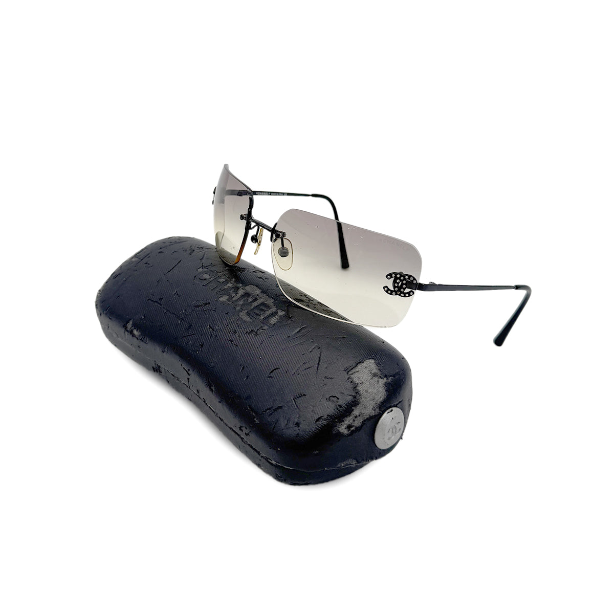 CHANEL VINTAGE SUNGLASSES COCOMARK RHINESTONE CLEAR EYEWEAR 90283937