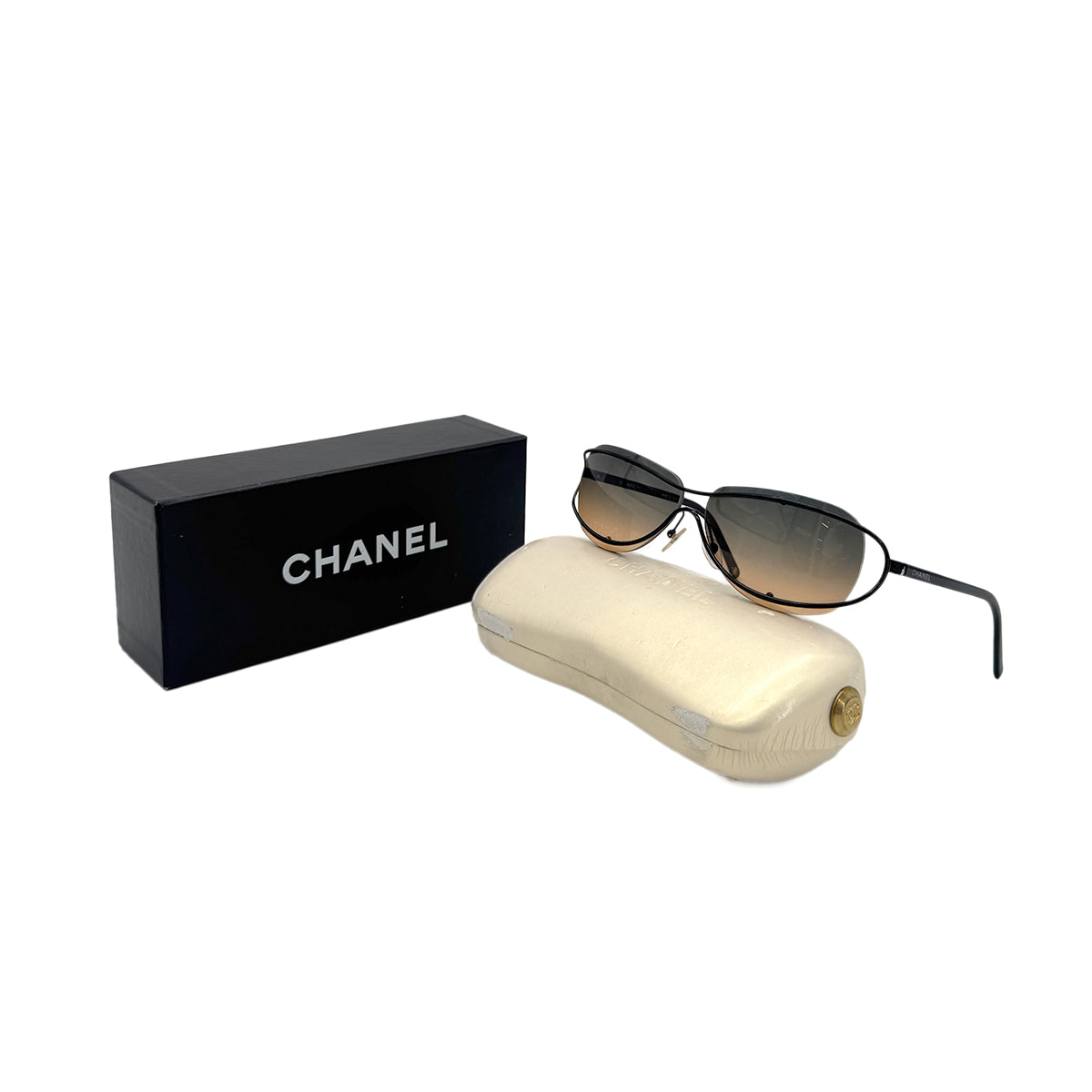 CHANEL VINTAGE SUNGLASSES LOGO METAL FRAME BLACK EYEWEAR 90283952