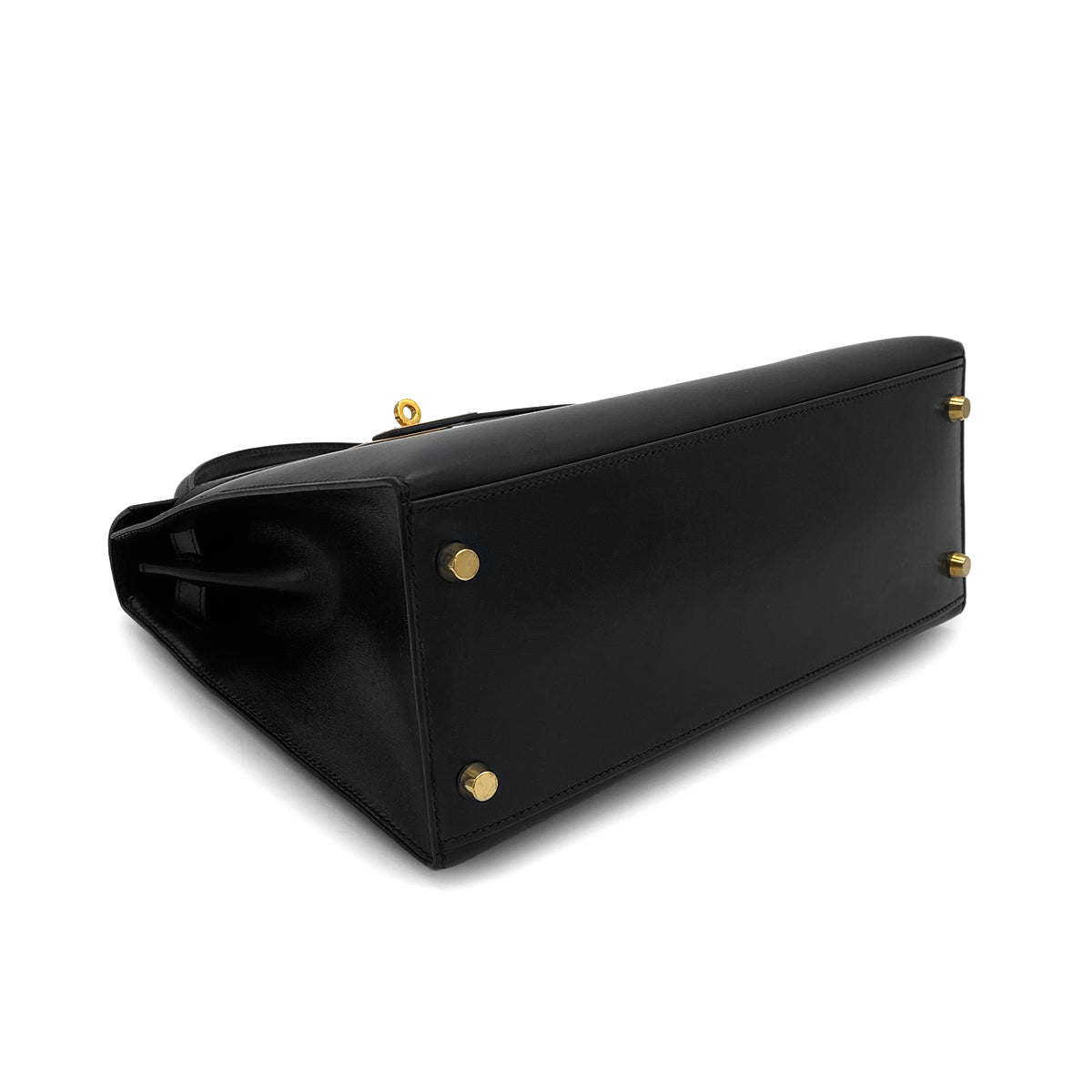 HERMES KELLY 28 SELLIER BLACK BOXCALF HAND SHOULDER BAG □A GHW 90283968