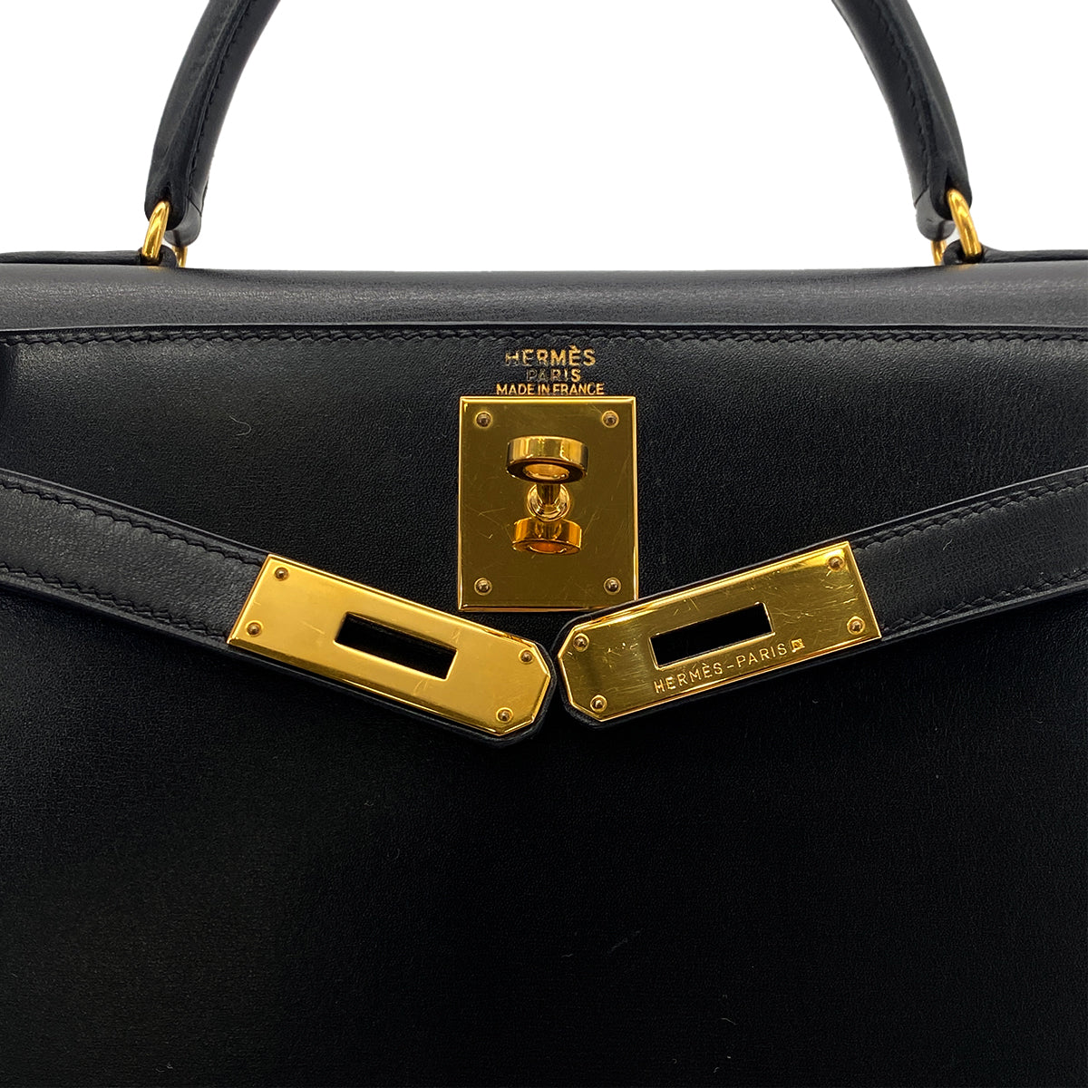 HERMES KELLY 28 SELLIER BLACK BOXCALF HAND SHOULDER BAG □A GHW 90283968