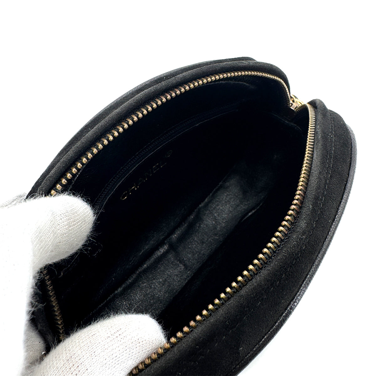 CHANEL VINTAGE FRINGE BIG COCO ROUND CHAIN SHOULDER BAG BLACK SUEDE 90283970