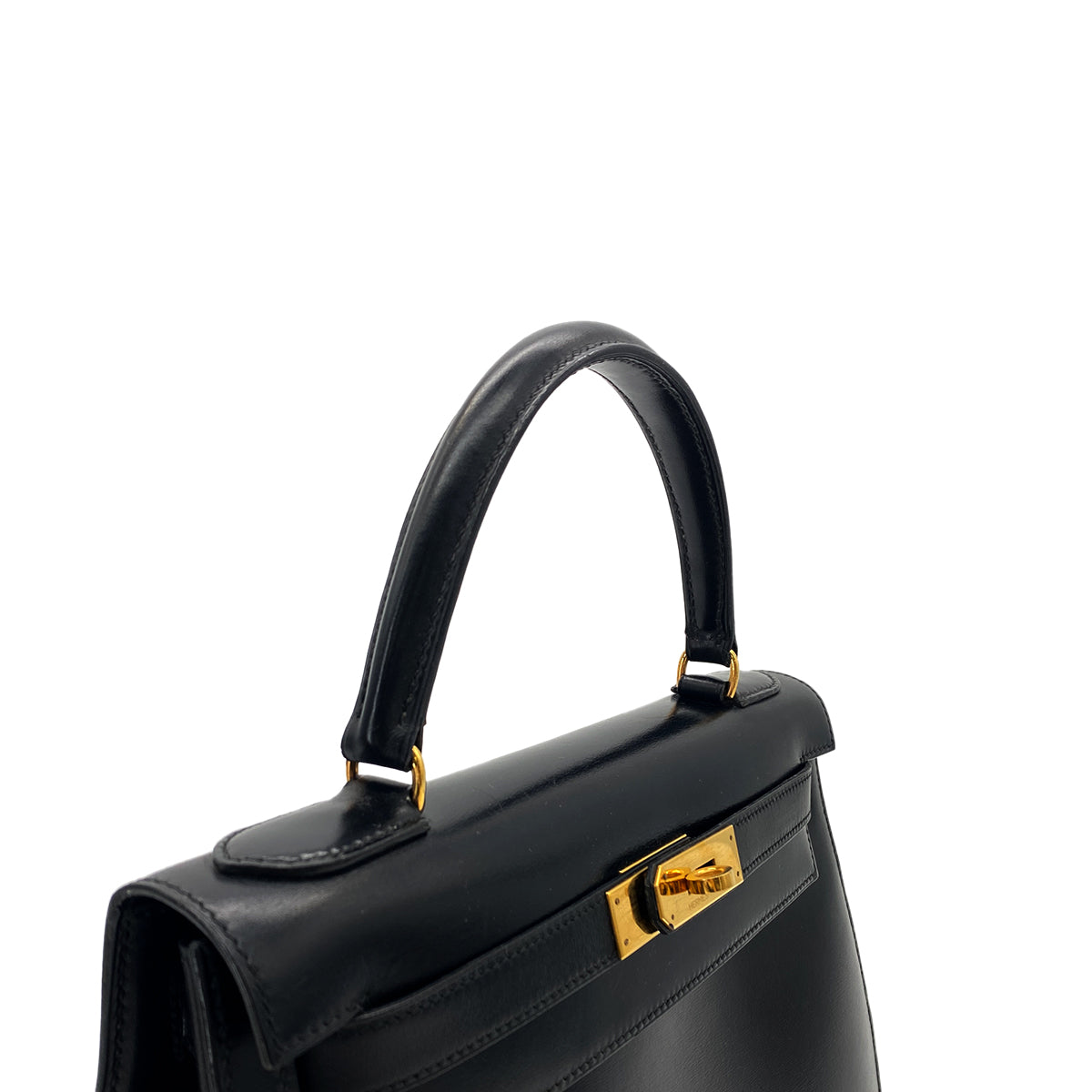 HERMES KELLY 28 SELLIER BLACK BOXCALF HAND SHOULDER BAG 〇Q GHW 90283972