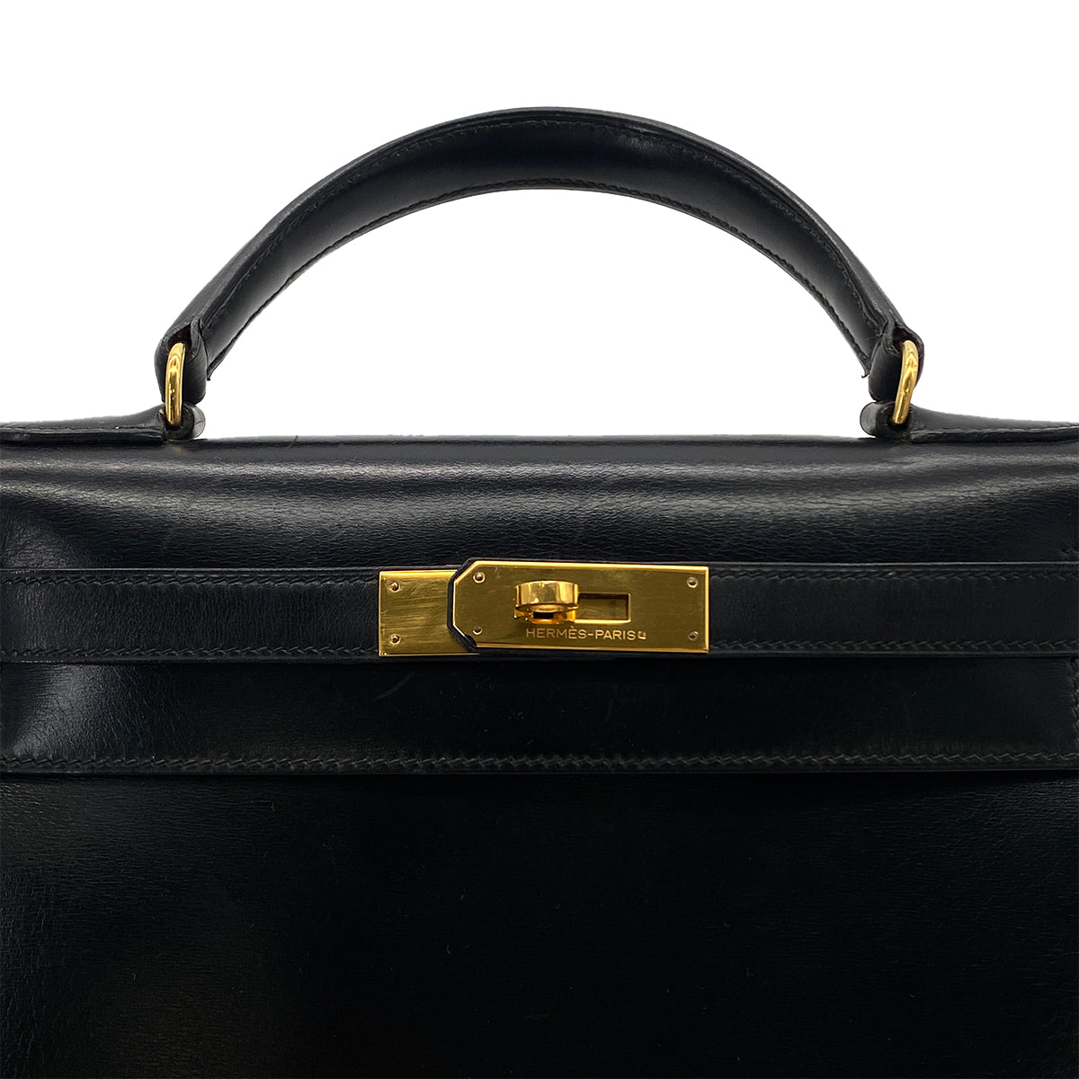 HERMES KELLY 28 SELLIER BLACK BOXCALF HAND SHOULDER BAG 〇Q GHW 90283972