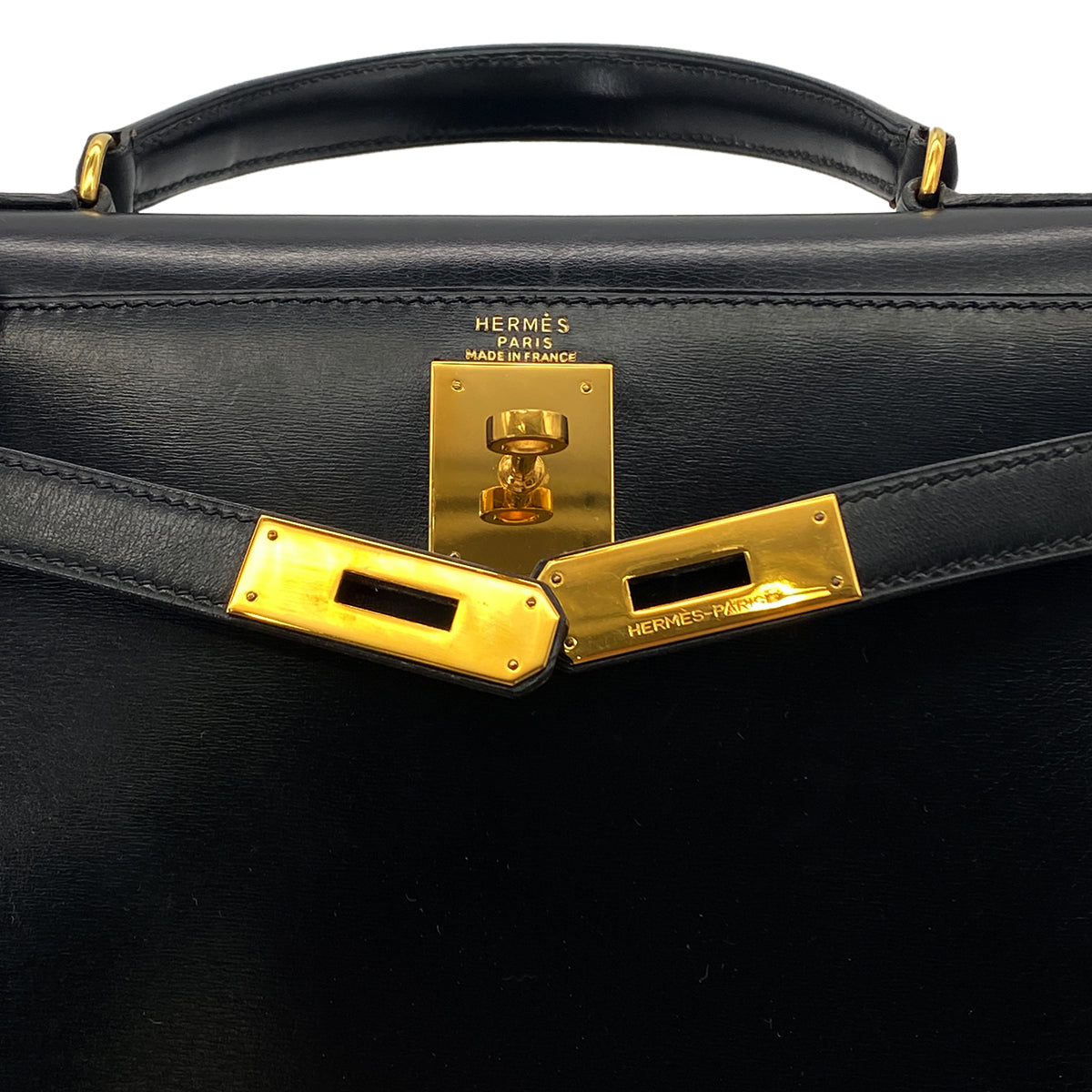HERMES KELLY 28 SELLIER BLACK BOXCALF HAND SHOULDER BAG 〇Q GHW 90283972