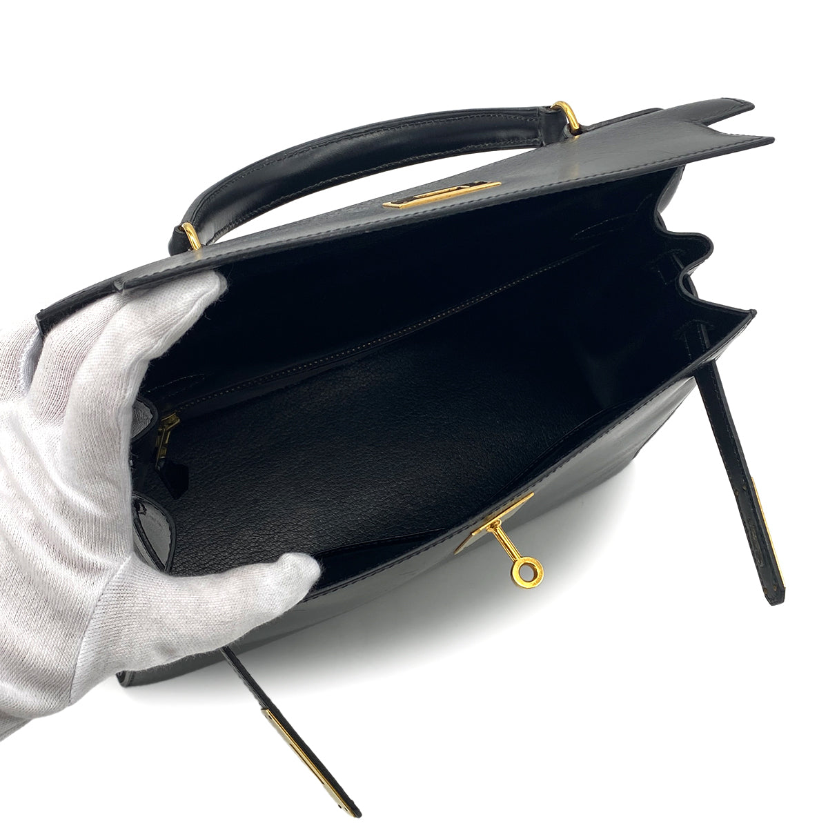 HERMES KELLY 28 SELLIER BLACK BOXCALF HAND SHOULDER BAG 〇Q GHW 90283972