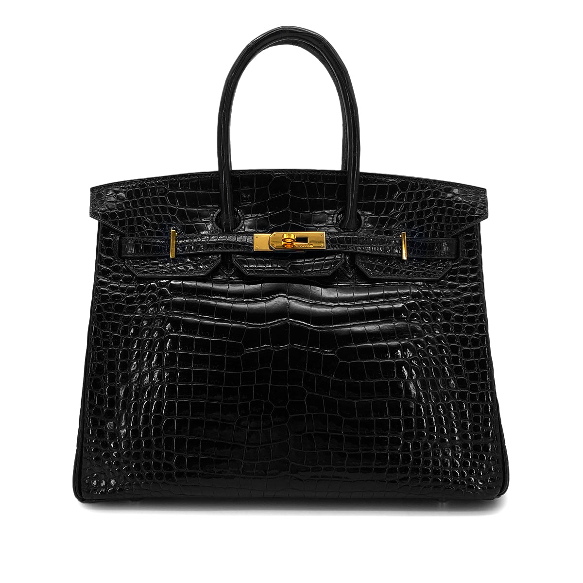 HERMES BIRKIN 35 BLACK CROCODILE POROSUS LISSE HAND BAG □E GHW 90283976