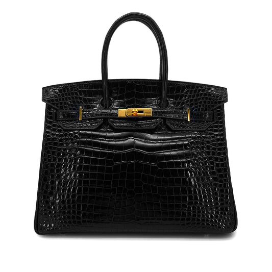 HERMES BIRKIN 35 BLACK CROCODILE POROSUS LISSE HAND BAG □E GHW 90283976