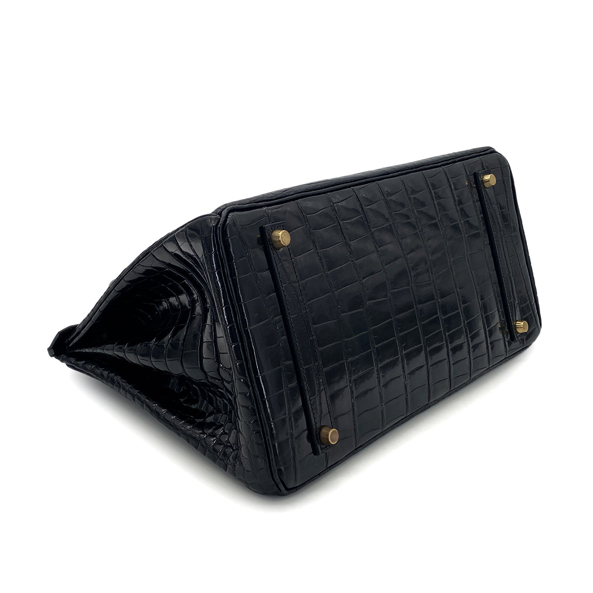 HERMES BIRKIN 35 BLACK CROCODILE POROSUS LISSE HAND BAG □E GHW 90283976