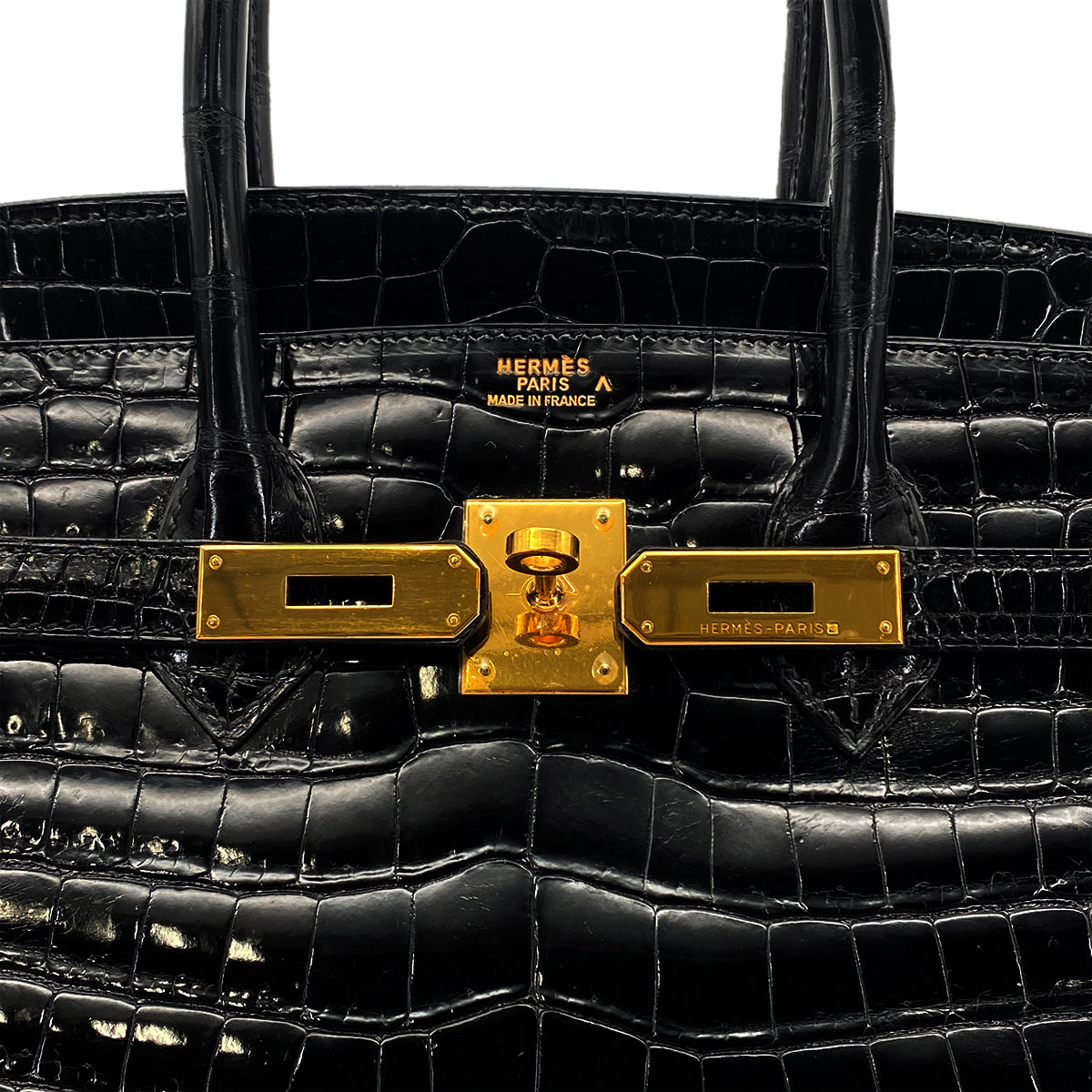 HERMES BIRKIN 35 BLACK CROCODILE POROSUS LISSE HAND BAG □E GHW 90283976