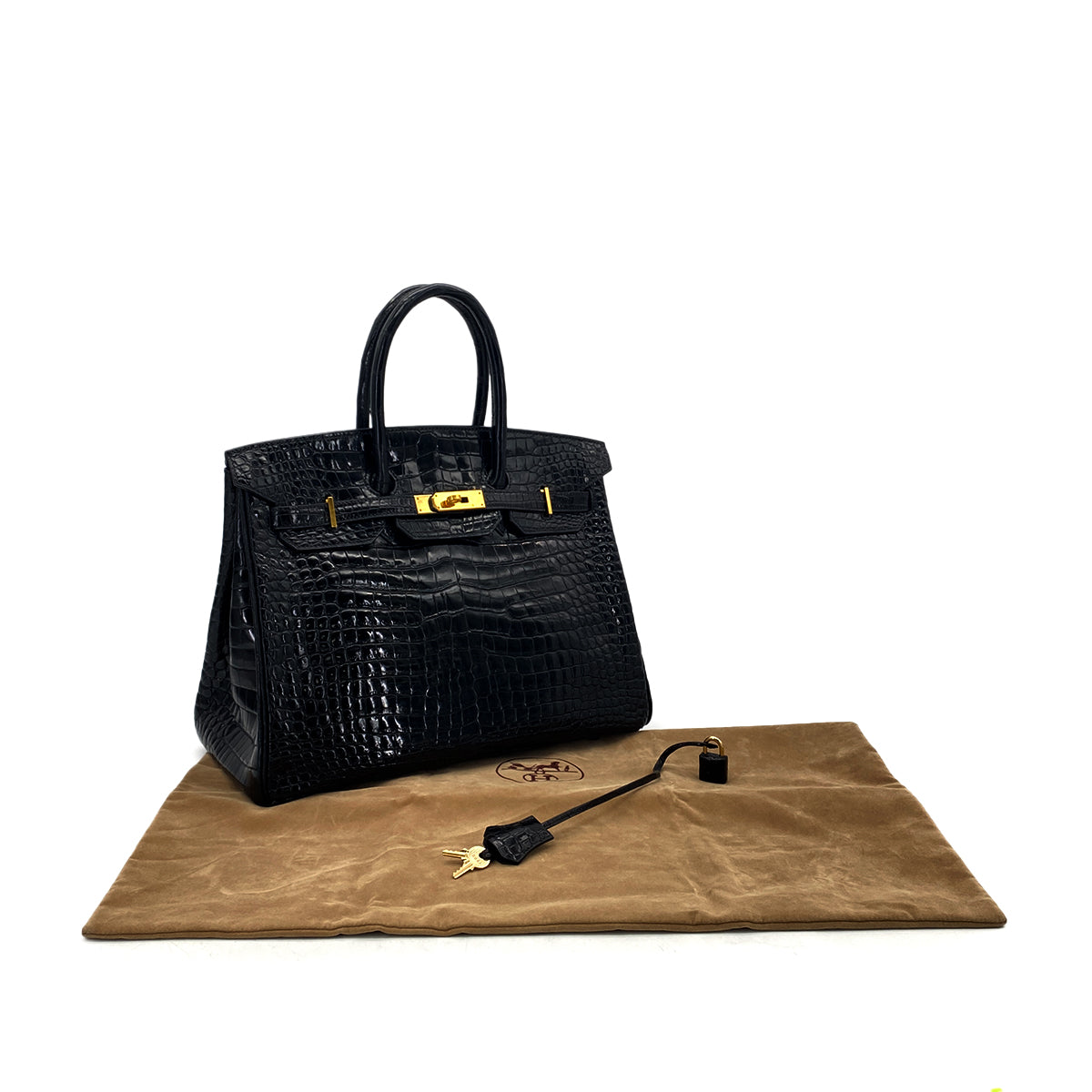 HERMES BIRKIN 35 BLACK CROCODILE POROSUS LISSE HAND BAG □E GHW 90283976