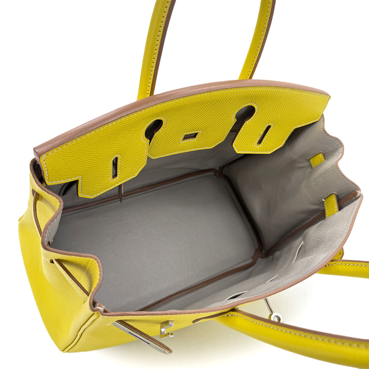 HERMES CANDY BIRKIN 30 LIME GRIS PERLE VEAU EPSOM HAND BAG □O SHW 90283978