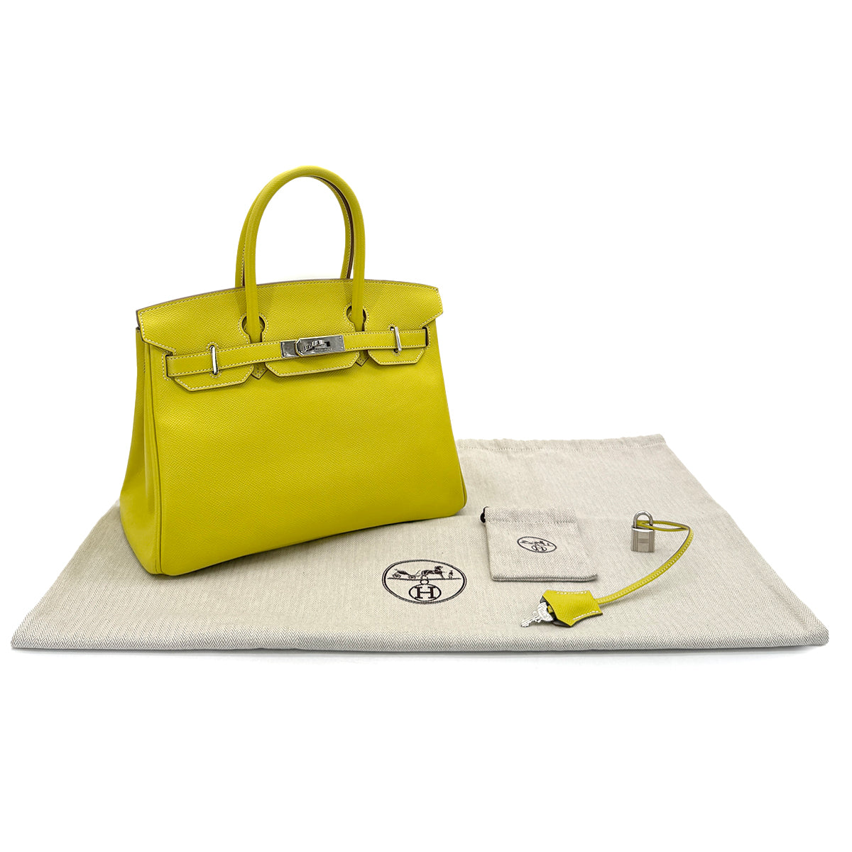 HERMES CANDY BIRKIN 30 LIME GRIS PERLE VEAU EPSOM HAND BAG □O SHW 90283978