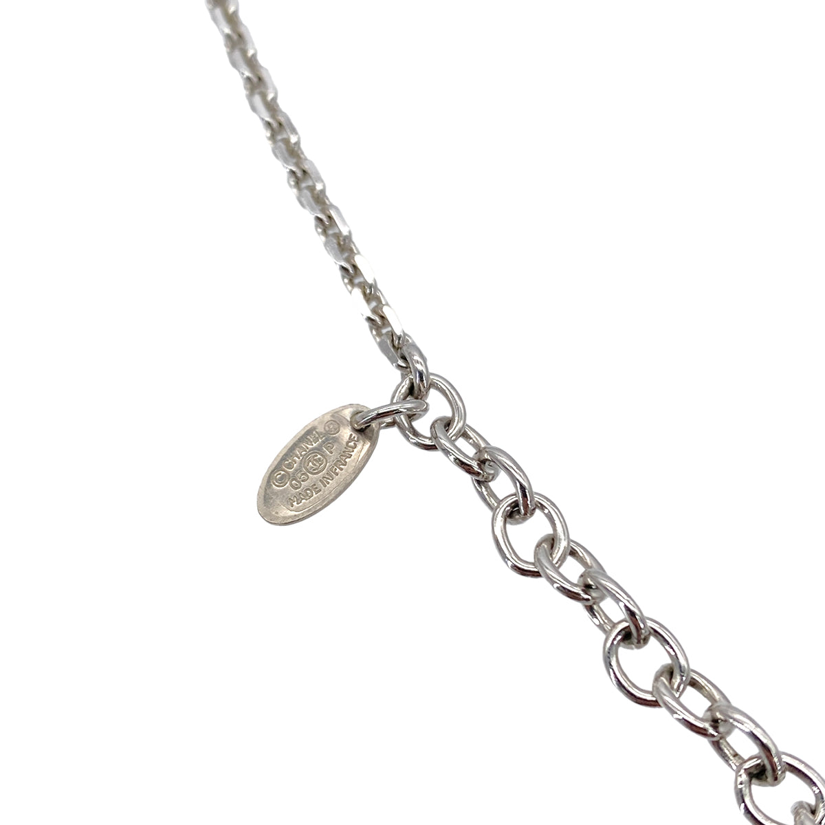 CHANEL NECKLACE COCOMARK RHINESTONE ROUND SILVER BLACK ACCESSORY 05P 90283979