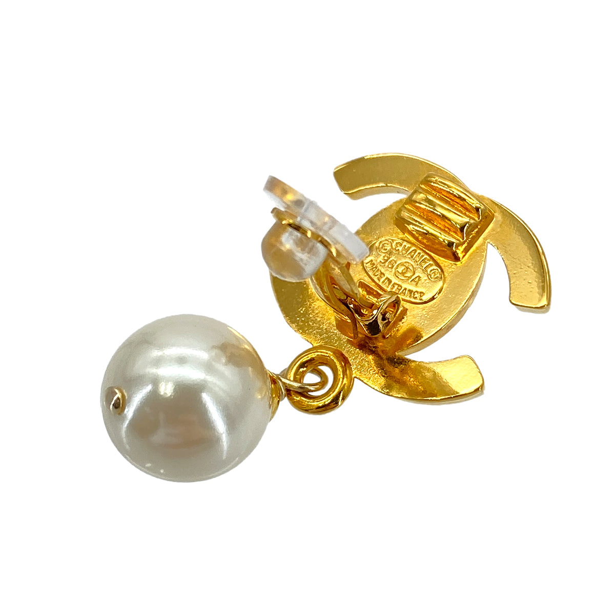 CHANEL VINTAGE EARRINGS TURN LOCK FAUX PEARL ACCESSORY 96A 90283981