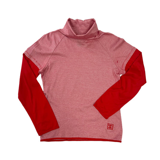 CHANEL SPORTS LINE LONG SLEEVE T-SHIRT RED COCOMARK COTTON 40 06A RTW 90283986