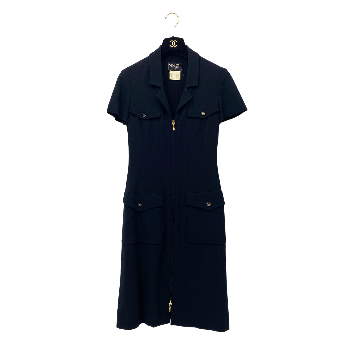 CHANEL COCO BUTTON ZIP DRESS BLACK WOOL 36 95P RTW 90283989