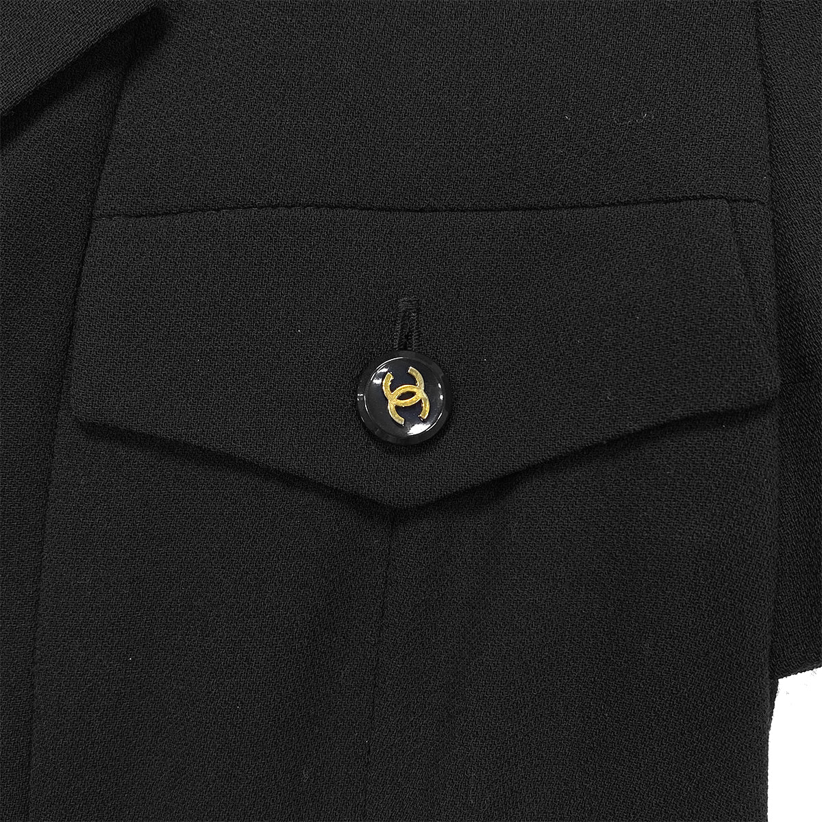 CHANEL COCO BUTTON ZIP DRESS BLACK WOOL 36 95P RTW 90283989