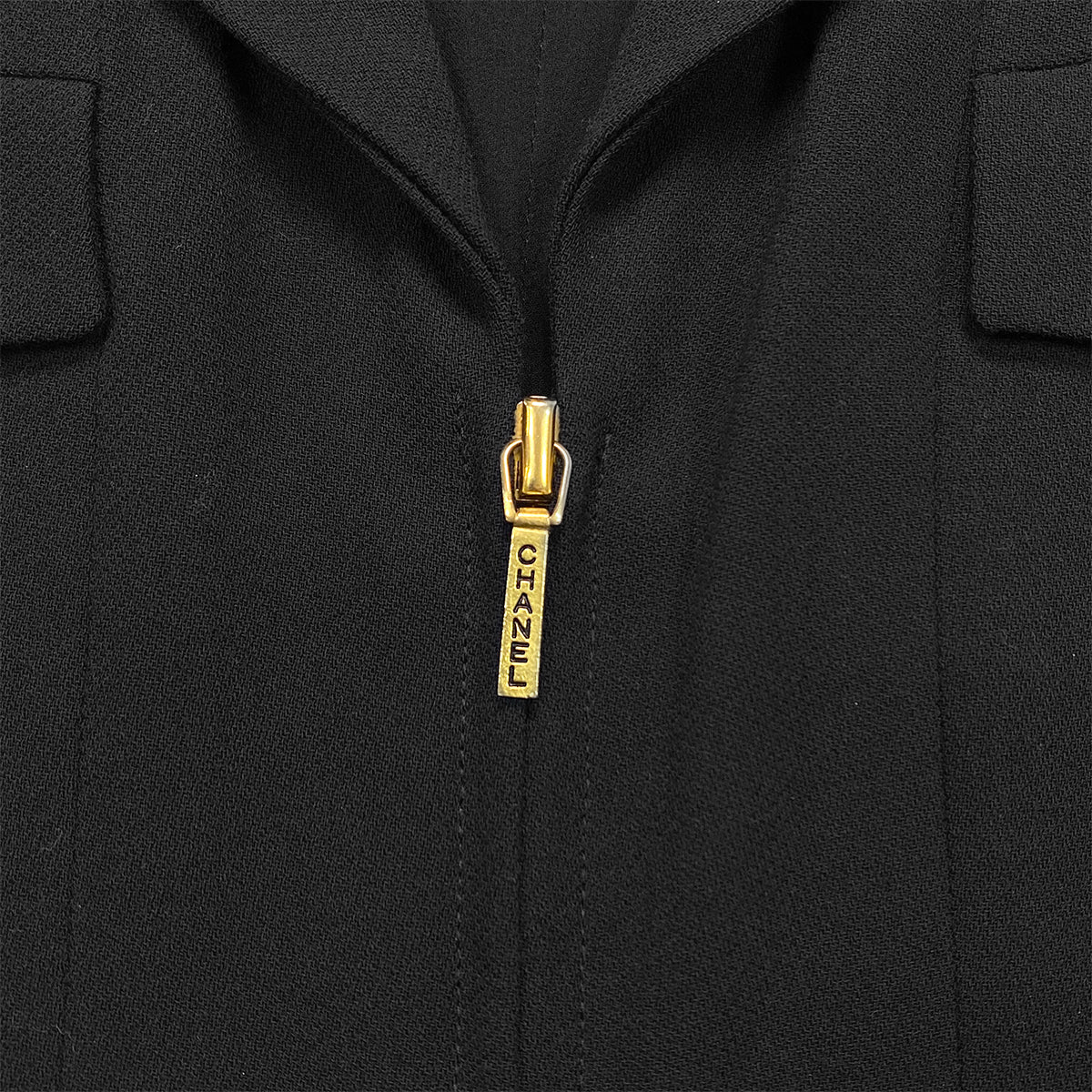 CHANEL COCO BUTTON ZIP DRESS BLACK WOOL 36 95P RTW 90283989