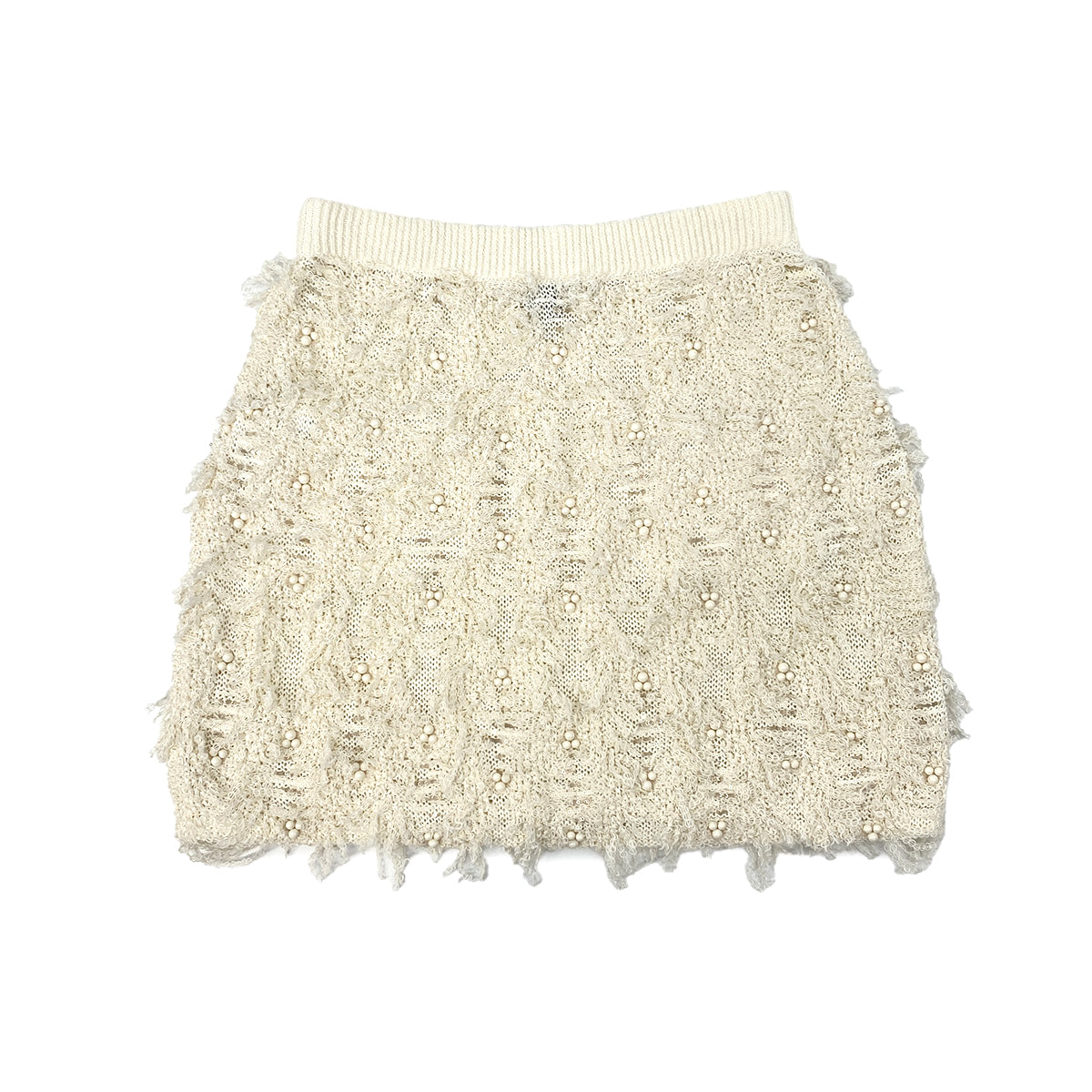 CHANEL VINTAGE NO.5 GOLD BUTTON FRINGE SKIRT IVORY COTTON CHANVRE 38 P70 RTW 90283990