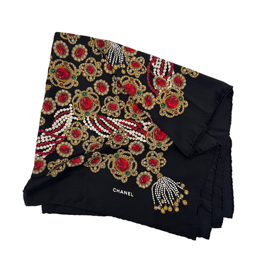 CHANEL VINTAGE SCARF GRIPOA PATTERN MULTICOLOR SILK 90283993